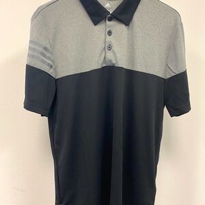 Adidas Men’s Golf Black and Gray Polo Shirt Modern 3-Stripes Design Small